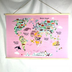 Didelis vaikiškas medžiaginis dekoratyvinis pasaulio žemėlapis - rožinis